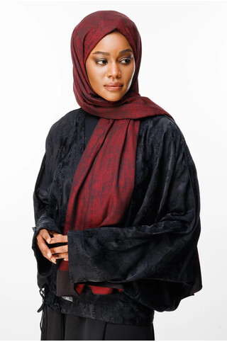 Sahra Desen Çift Taraflı Şal Siyah - Bordo 2