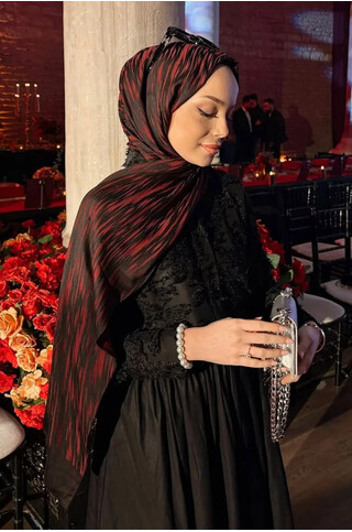 Selis Desen Çift Taraflı Şal Siyah - Bordo 2