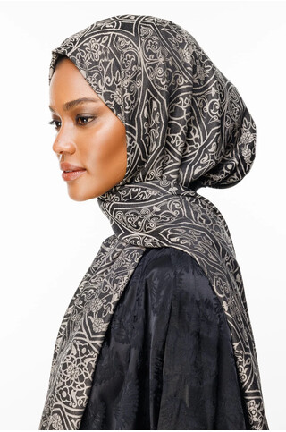 Morocco Desen Çift Taraflı Şal Bej - Siyah 2