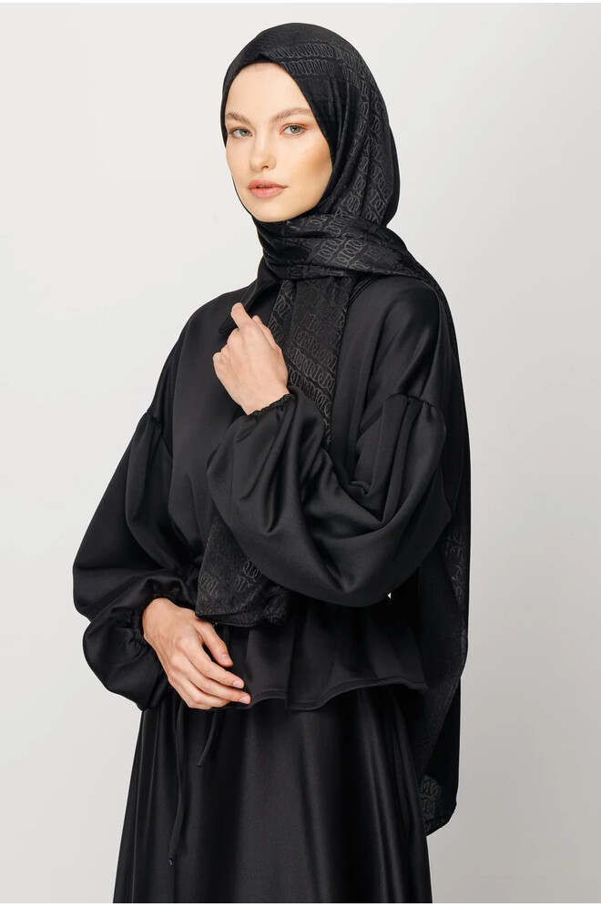 Forever Desen Parlak Jakar Şal Siyah
