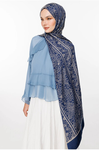 Lavin Desen Çift Taraflı Şal Lacivert - Bej 2