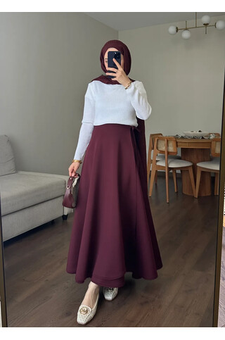 Yandan Bağlamalı Scuba Etek Bordo