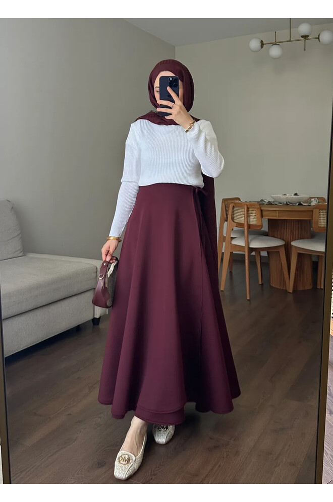 Yandan Bağlamalı Scuba Etek Bordo