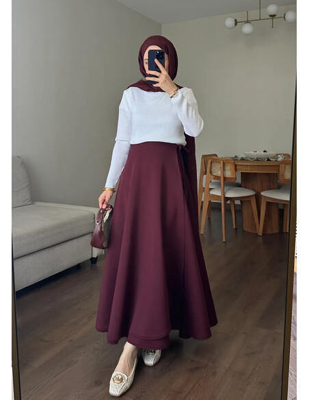 Yandan Bağlamalı Scuba Etek Bordo