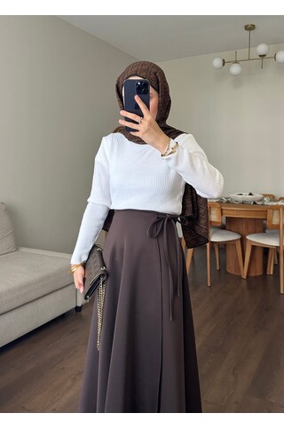 Yandan Bağlamalı Scuba Etek Acı Kahve