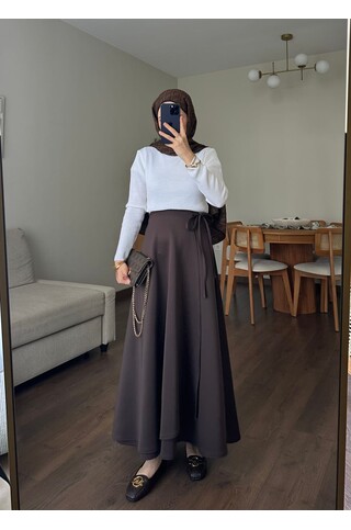 Yandan Bağlamalı Scuba Etek Acı Kahve 2