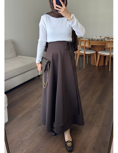 Yandan Bağlamalı Scuba Etek Acı Kahve