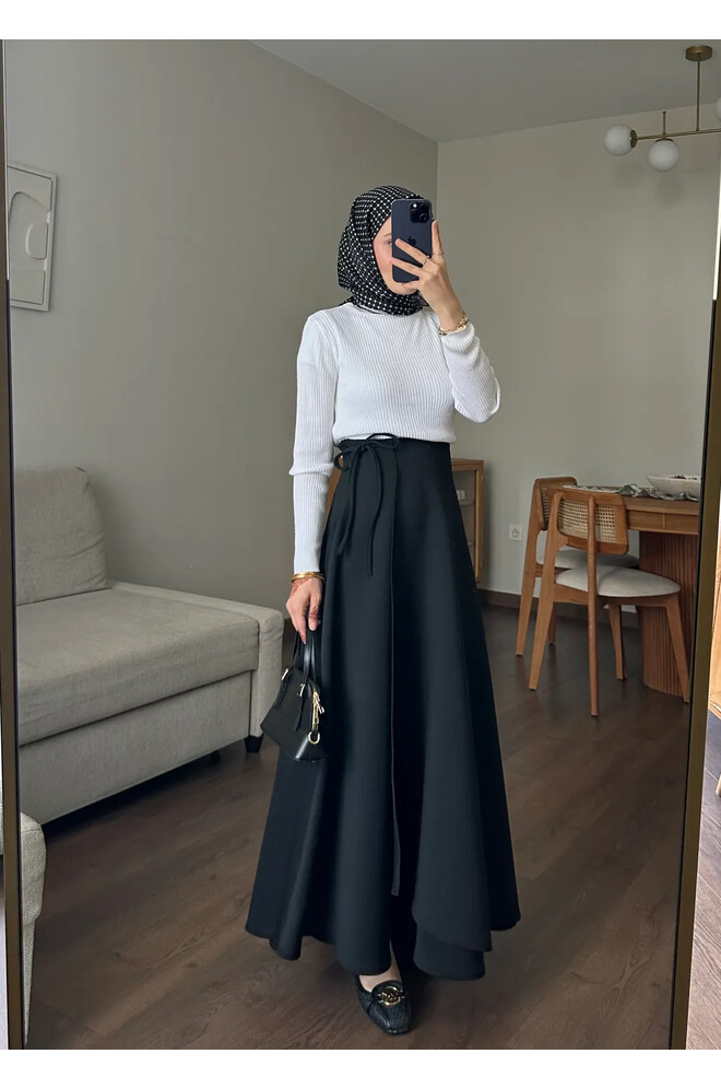 Yandan Bağlamalı Scuba Etek Siyah