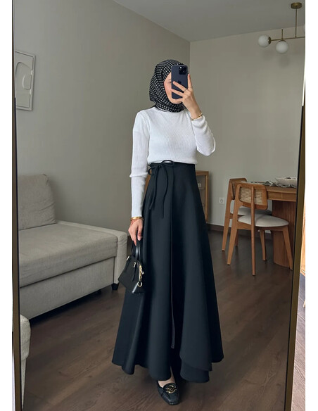 Yandan Bağlamalı Scuba Etek Siyah