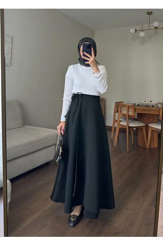 Yandan Bağlamalı Scuba Etek Siyah