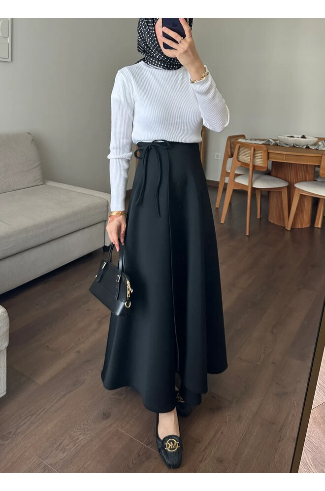 Yandan Bağlamalı Scuba Etek Siyah