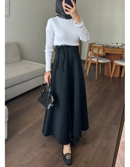 Yandan Bağlamalı Scuba Etek Siyah