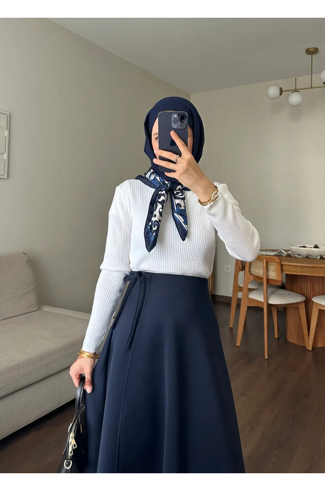 Yandan Bağlamalı Scuba Etek Lacivert