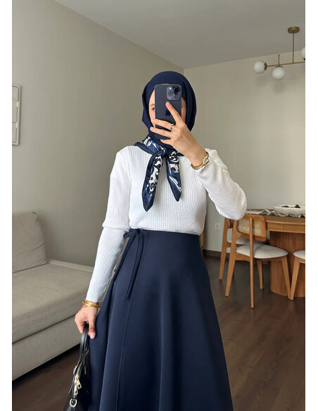 Yandan Bağlamalı Scuba Etek Lacivert