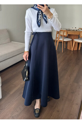 Yandan Bağlamalı Scuba Etek Lacivert 2