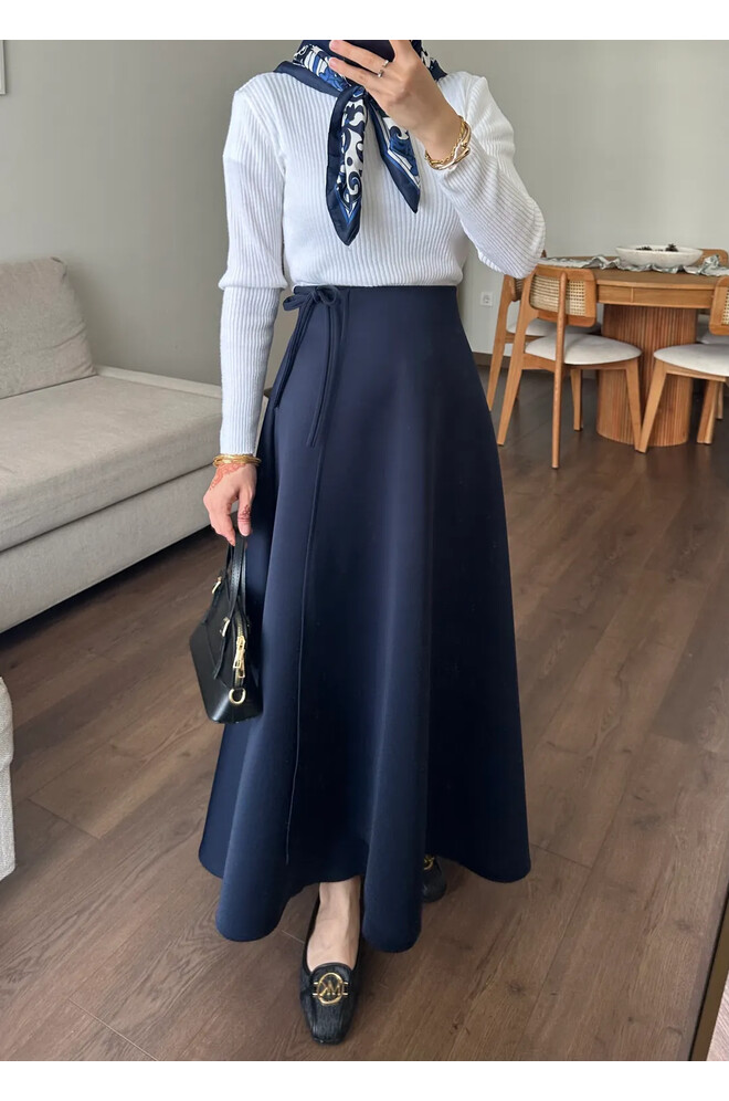 Yandan Bağlamalı Scuba Etek Lacivert