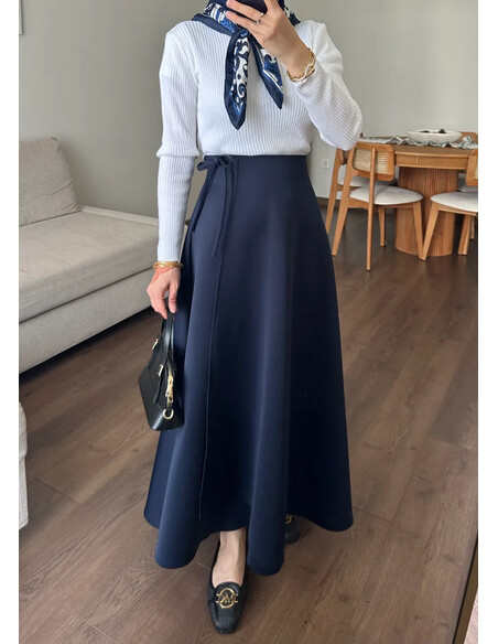 Yandan Bağlamalı Scuba Etek Lacivert