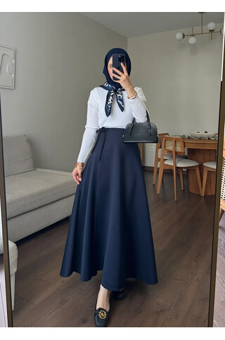 Yandan Bağlamalı Scuba Etek Lacivert