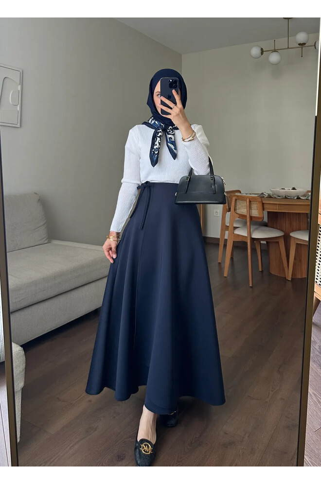 Yandan Bağlamalı Scuba Etek Lacivert