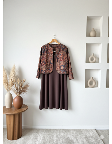 Liva Etnik Desenli Jakarlı Ceket Kahverengi