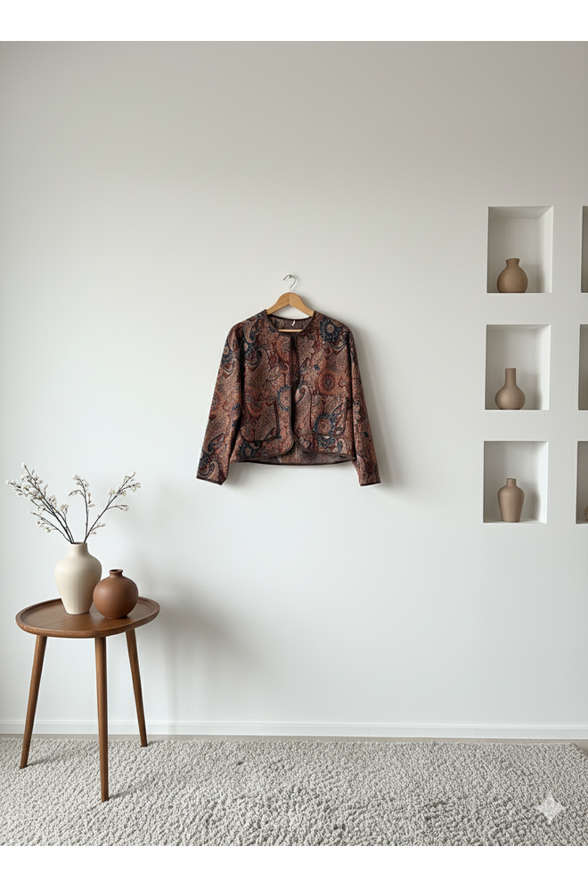 Liva Etnik Desenli Jakarlı Ceket Kahverengi