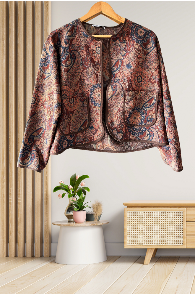 Liva Etnik Desenli Jakarlı Ceket Kahverengi