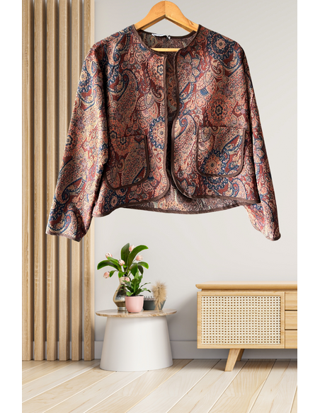 Liva Etnik Desenli Jakarlı Ceket Kahverengi