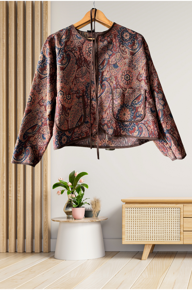 Liva Etnik Desenli Jakarlı Ceket Kahverengi