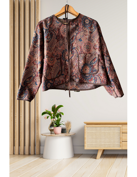 Liva Etnik Desenli Jakarlı Ceket Kahverengi