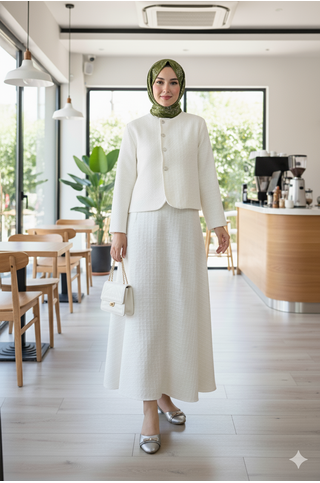 Düğme Detaylı Tüvit İkili Takım Krem