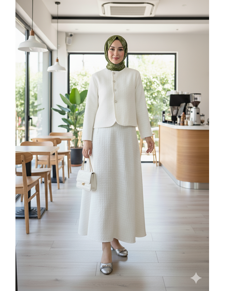 Düğme Detaylı Tüvit İkili Takım Krem