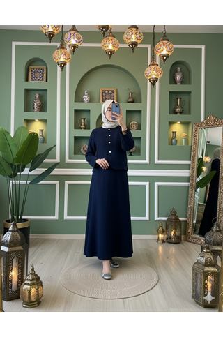 Düğme Detaylı Tüvit İkili Takım Lacivert