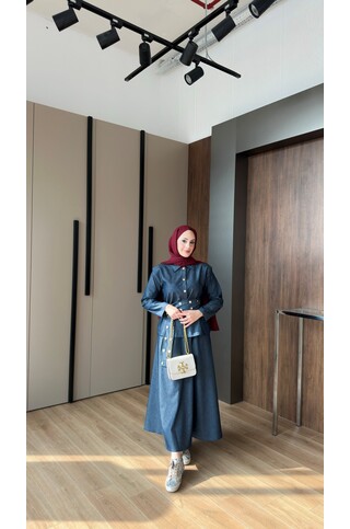 Dora Gold Düğmeli İkili Kot Takım Koyu Mavi