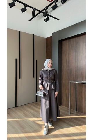 Dora Gold Düğmeli İkili Kot Takım Kahverengi