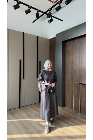 Dora Gold Düğmeli İkili Kot Takım Kahverengi 2