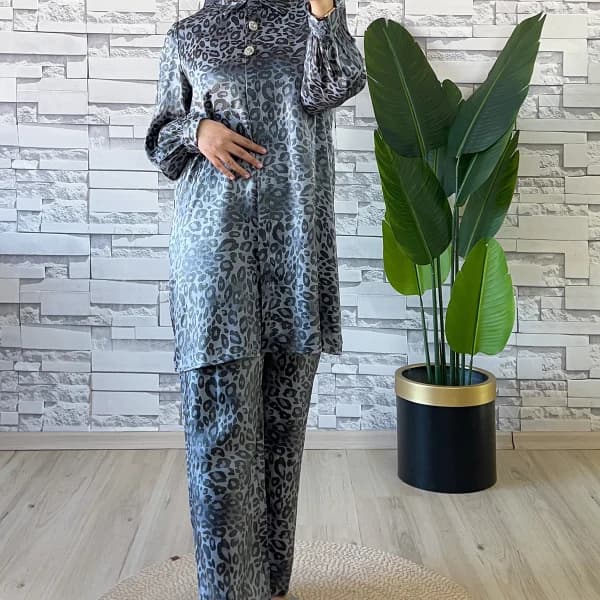 Leopar Desenli İkili Takım Gri