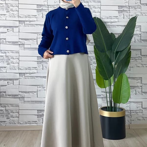 Düğme Detaylı Hırka Saks Mavisi