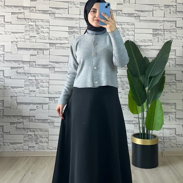 Düğme Detaylı Hırka Gri