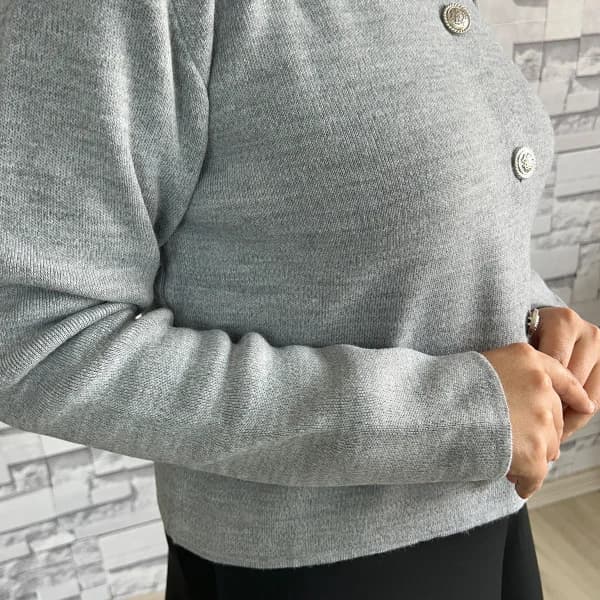 Düğme Detaylı Hırka Gri