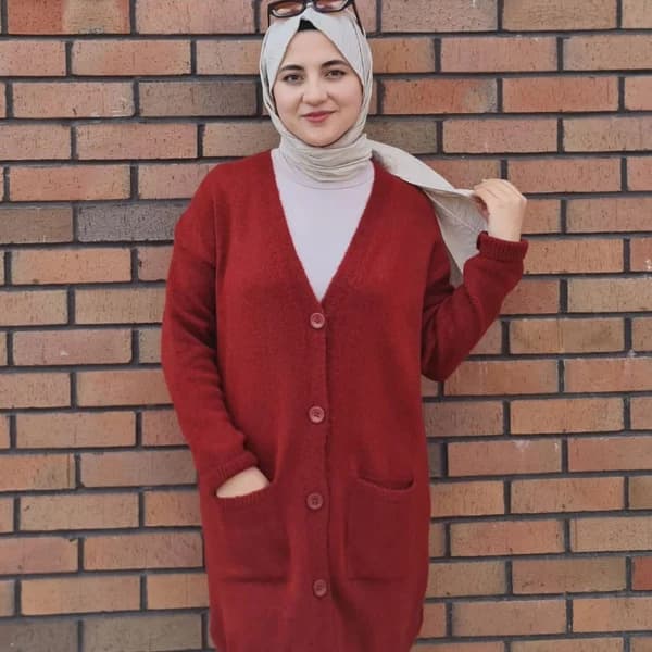 Düğme Detaylı Cepli Uzun Hırka Bordo