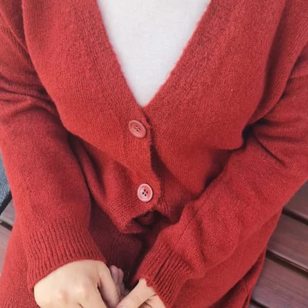 Düğme Detaylı Cepli Uzun Hırka Bordo