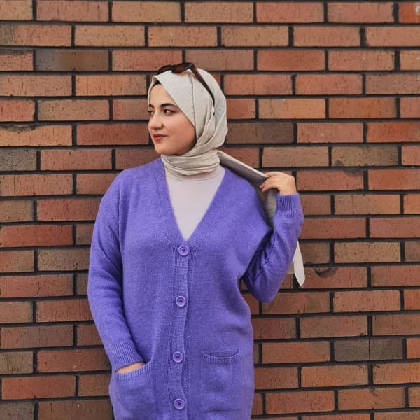 Düğme Detaylı Cepli Uzun Hırka Lila