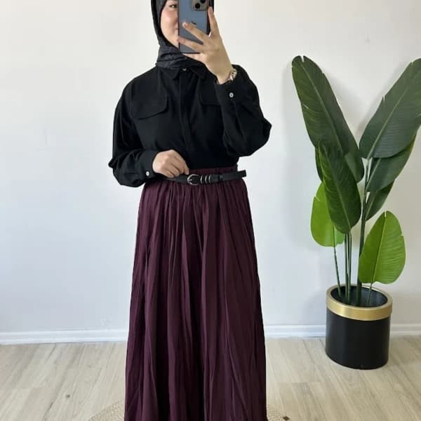 Crush (Kırışık) Etek Bordo
