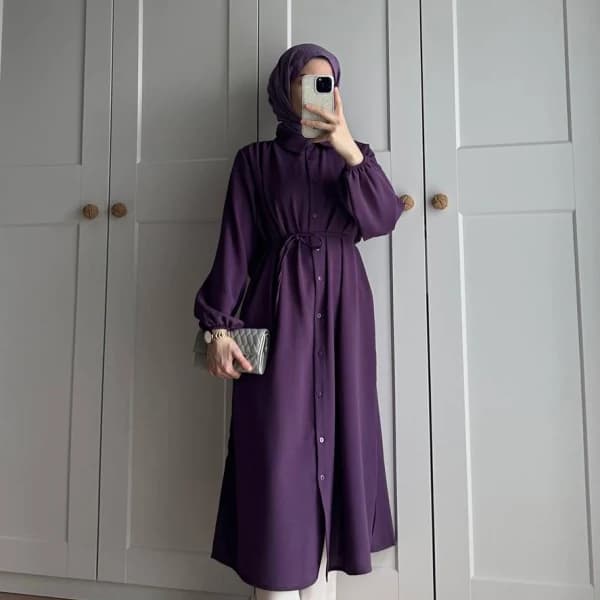 Elif İthal Krep Yırtmaçlı Tunik - Mürdüm