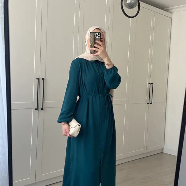 Elif İthal Krep Yırtmaçlı Tunik - Petrol Mavi