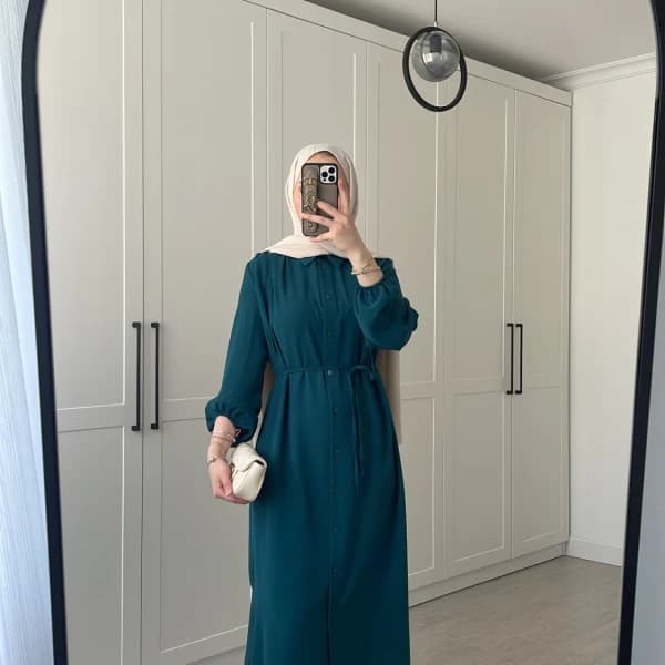 Elif İthal Krep Yırtmaçlı Tunik - Petrol Mavi