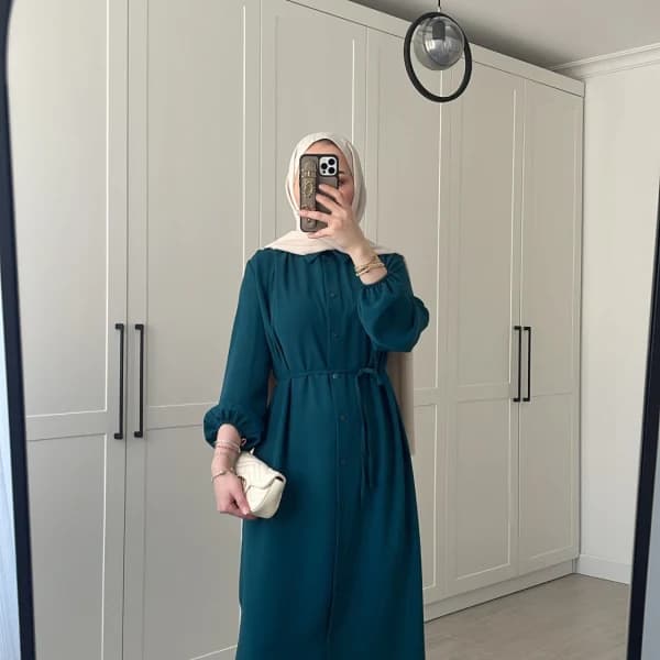 Elif İthal Krep Yırtmaçlı Tunik - Petrol Mavi