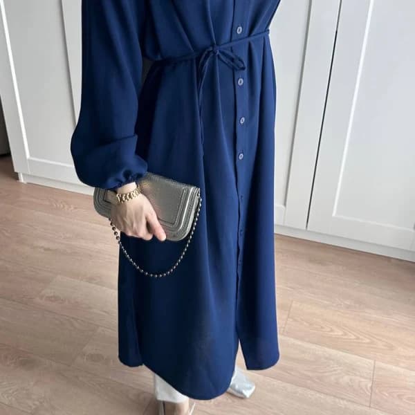 Elif İthal Krep Yırtmaçlı Tunik - Saks Mavi