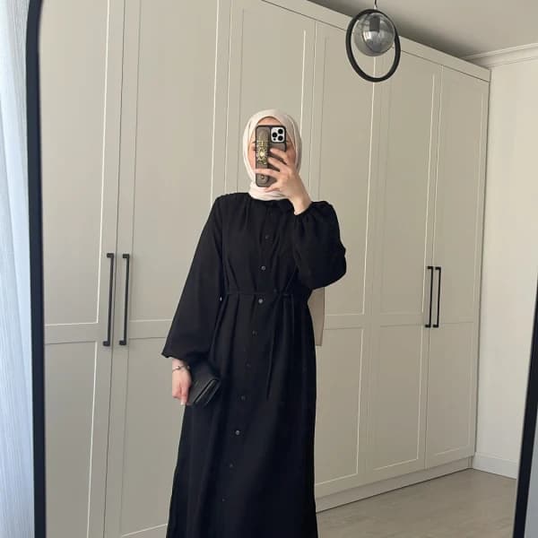 Elif İthal Krep Yırtmaçlı Tunik - Siyah