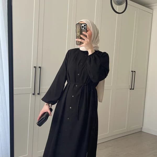Elif İthal Krep Yırtmaçlı Tunik - Siyah